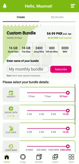 Make Your Own Bundle on Zong App