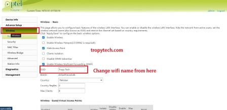 how to change wifi name and password ptcl